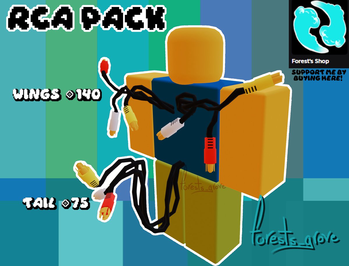 !! FIRST UGC DROP !!
Inspired by <a href="/tvhoststar/">🍀</a>'s RCA cable tail concept!

RCA Cable Wings - RCA Cable Tail - both by forests_grove

Consider buying in my shop to further support me + see future UGC bundles and c0mmissi0ns!
roblox.com/games/72201180…

#RobloxUGC #Roblox #RobloxDev