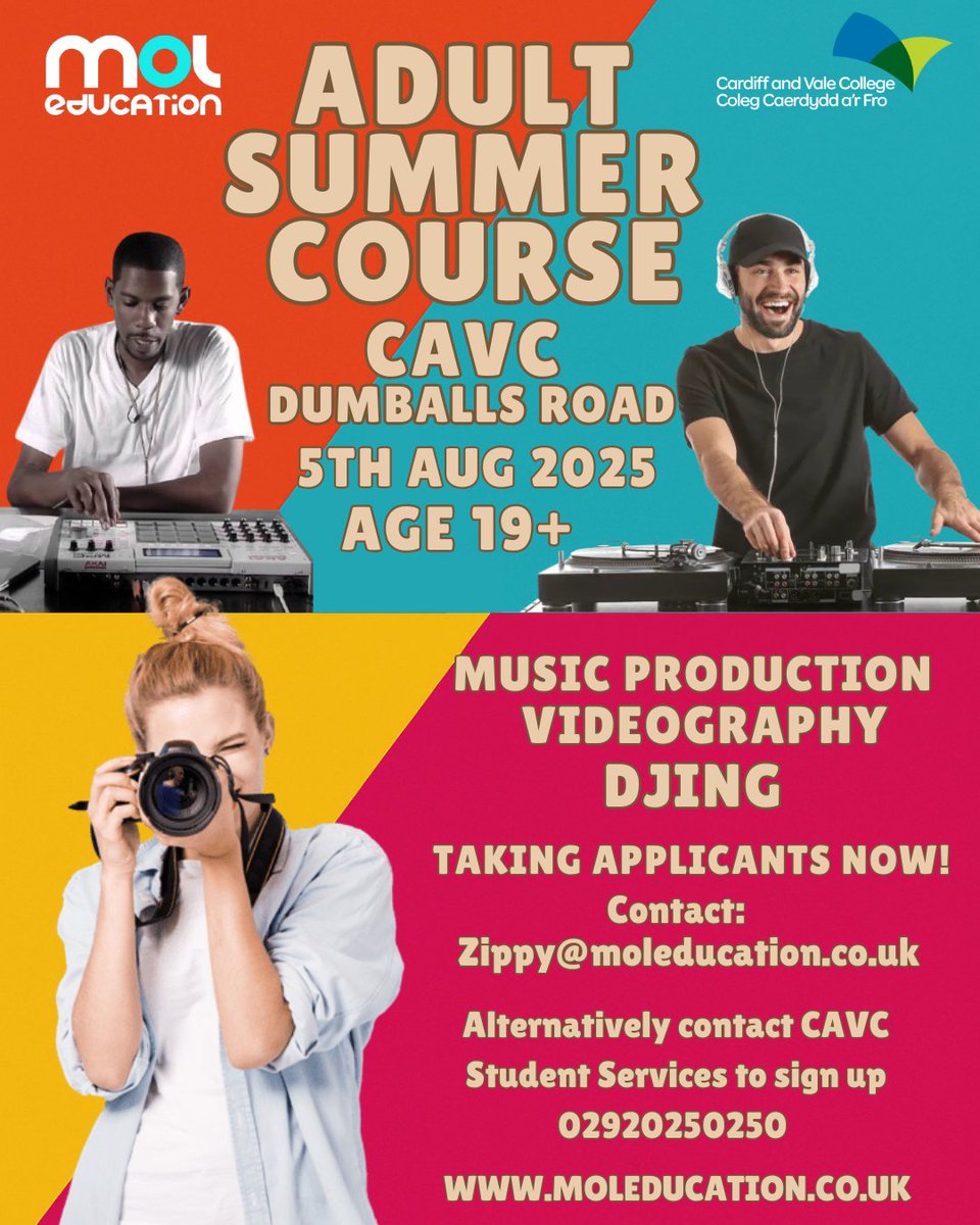Ministry Of Life Education (@moleducation) on Twitter photo Adult Summer Course - Music Production, DJing & Videography. 19+ Starts 5th August <a href="/CAVC/">Cardiff and Vale College | Coleg Caerdydd a’r Fro</a> Runs for 4 weeks over August. 3x days a week, Tuesday, Wednesday and Thursday 11am-3pm. If your keen get in touch. #music #dj #Video #learning Adult Summer Course - Music Production, DJing & Videography. 19+ Starts 5th August <a href="/CAVC/">Cardiff and Vale College | Coleg Caerdydd a’r Fro</a> Runs for 4 weeks over August. 3x days a week, Tuesday, Wednesday and Thursday 11am-3pm. If your keen get in touch. #music #dj #Video #learning