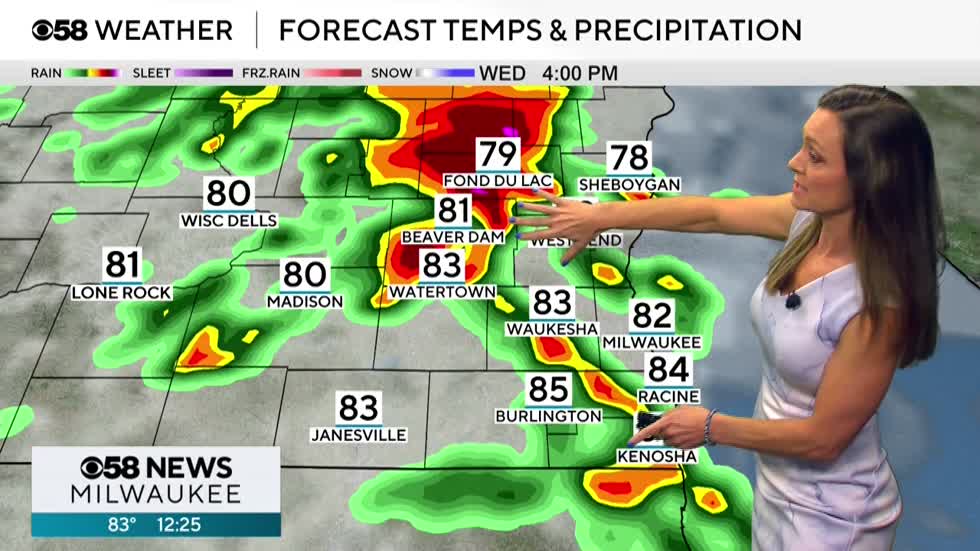 Here's a look at peak start time for storms on the day Wednesday. Severe weather is possible!