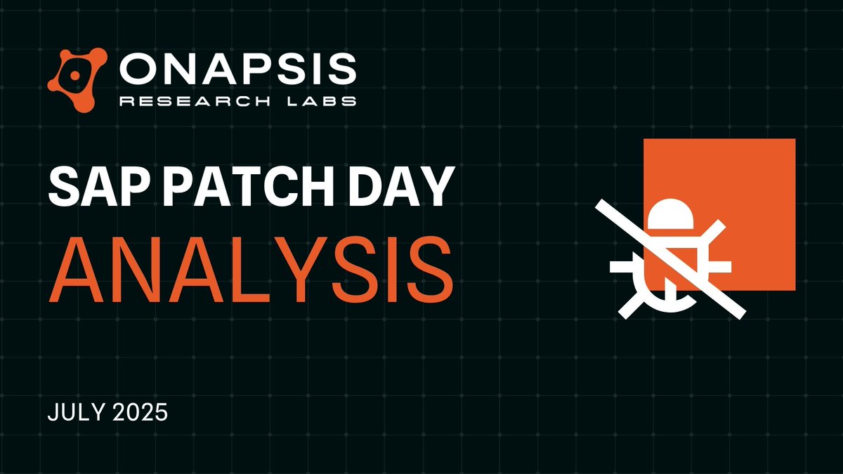 onapsis's tweet image. SAP Patch Day Alert! 30 new patches. Our Onapsis Research Labs found a Critical CVSS 10.0 #InsecureDeserialization (RCE!) in SAP SRM &amp;amp; aided 14 other fixes.

Secure your SAP. Details here:
➡️ bit.ly/4lYbfq5

#SAPSecurity #HotNews #CVSS10 #PatchTuesday