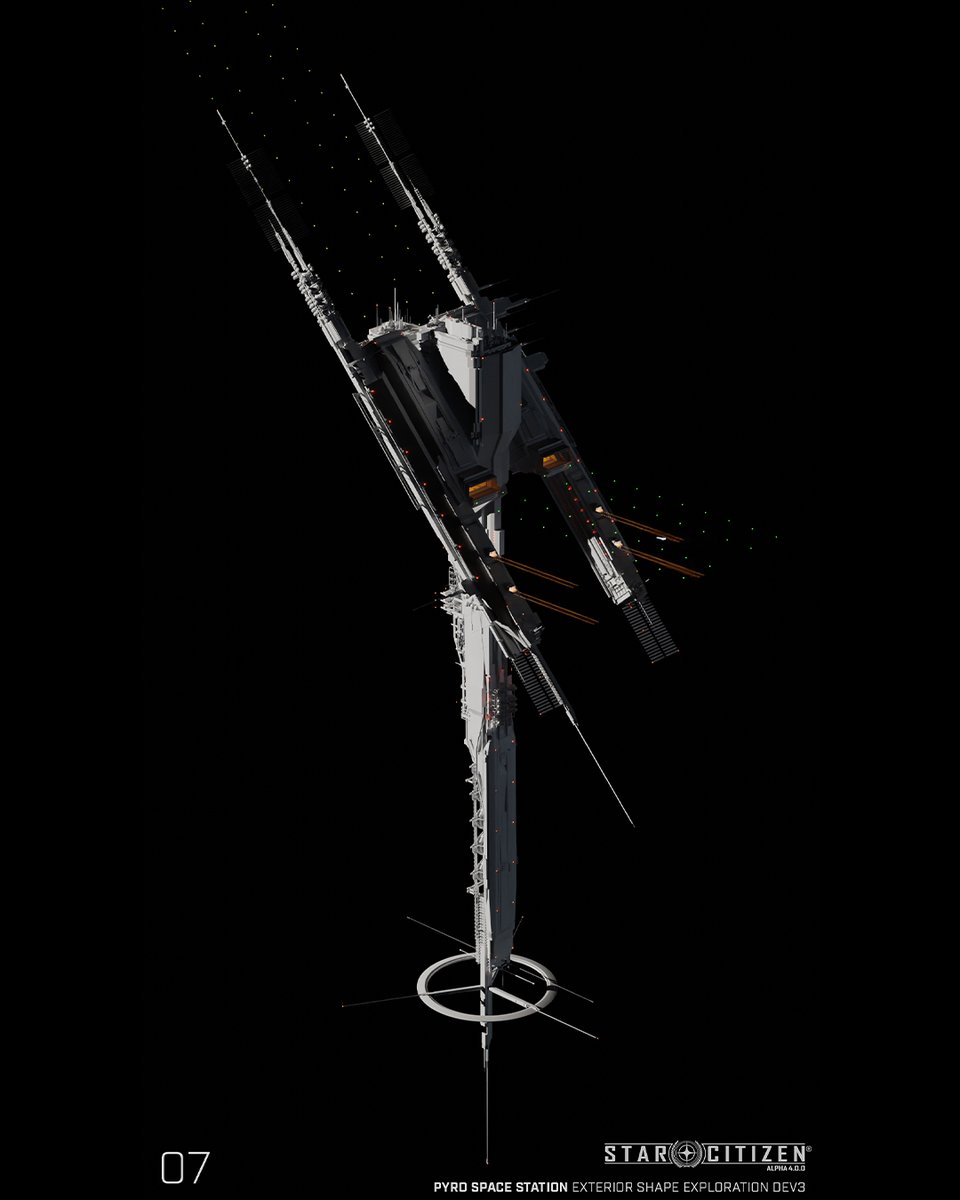 cdoretz's tweet image. Concept art ideas for the pyro space stations in star citizen. Theres a TON more on my Artstation, feel free to give it a visit. Huge shoutout to @will-hyde.bsky.social I worked alongside and who developed the station even further! #conceptart #starcitizen #scifi #gamedev #b3d