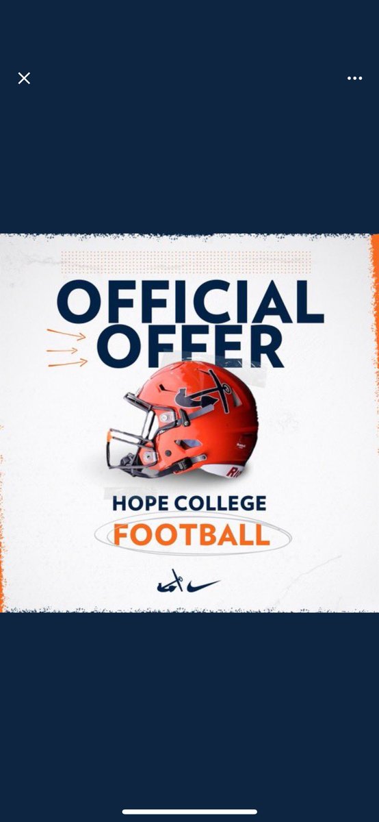 I am truly blessed to receive my first offer from Hope College . Thank you Coach Arnold, and the coaching staff for this amazing opportunity. <a href="/CoachJArnold4/">Coach Jinks Arnold</a> <a href="/margritzmuscle/">Dan Margritz</a> <a href="/PStuursm/">Peter Stuursma</a>
