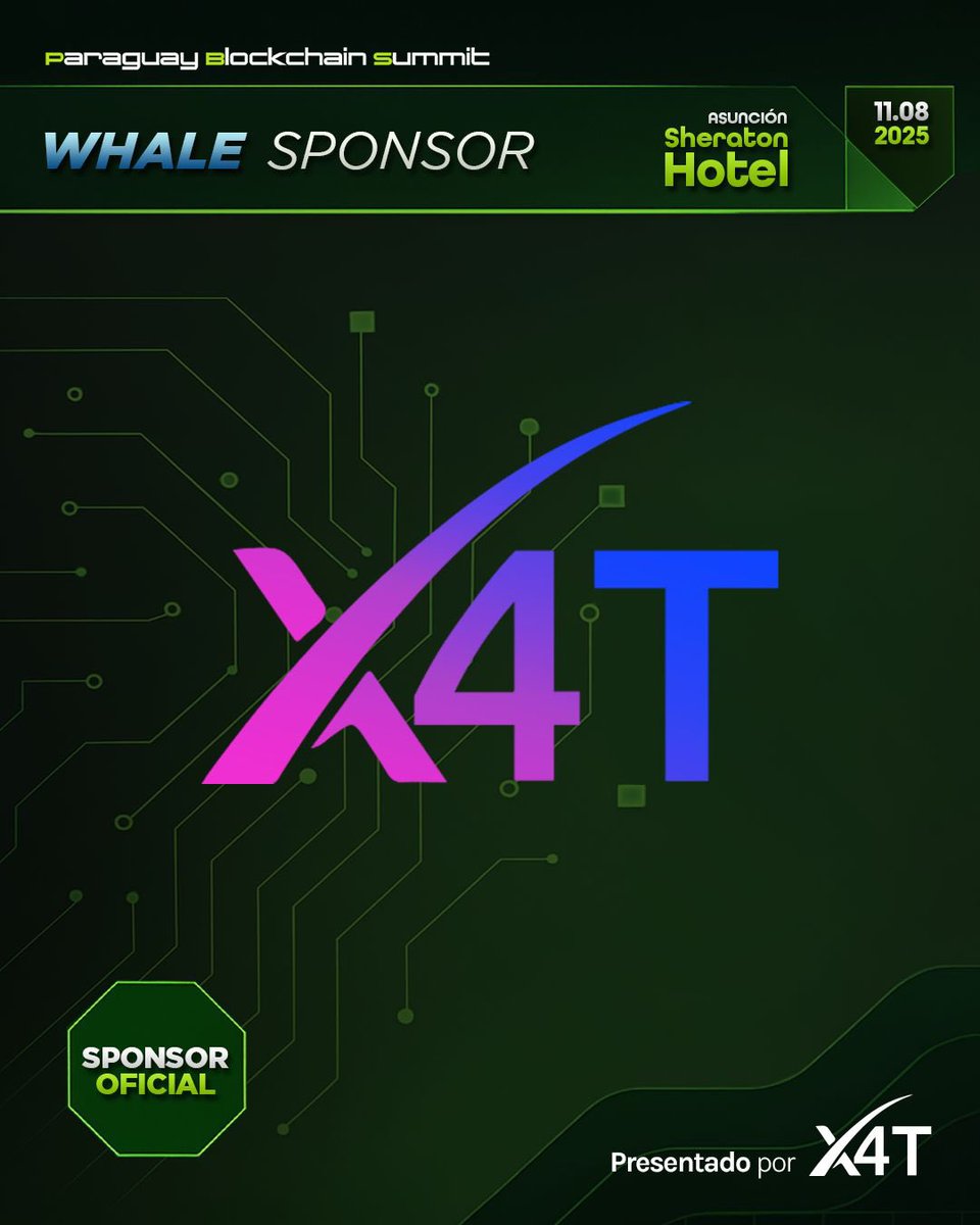 PBSpy_'s tweet image. 🐋 ¡Gracias a 4XT, Whale Sponsor del Paraguay Blockchain Summit 2025!
Nos honra contar con el respaldo del exchange más grande fundado en Paraguay, comprometido con el crecimiento del ecosistema cripto en la región. 🇵🇾🚀
📅 11 de agosto | 📍 Sheraton Hotel – Asunción