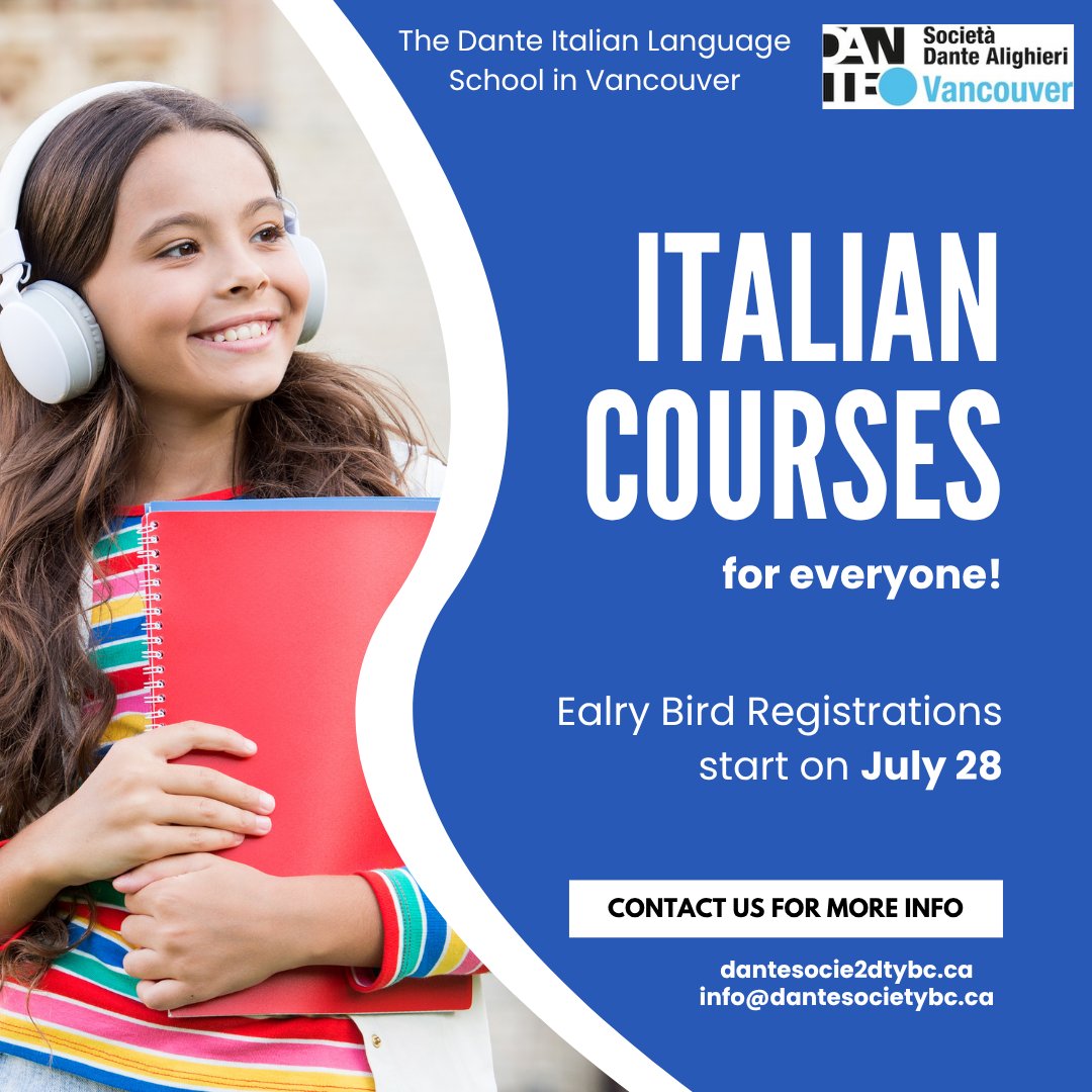 Ciao Amici! 🇮🇹

Our Fall Italian courses start Aug 25, online &amp; open to all levels, from beginner to advanced!

🎉 Early Bird Registration:
July 28 – Aug 15 @ 5PM PT

📲 Learn more &amp; register:
👉 dantesocietybc.ca/italian-langua…