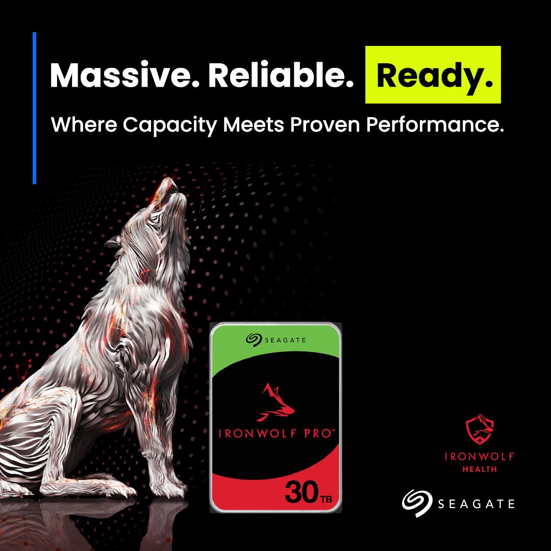 ScanComputers's tweet image. Meet the Seagate IronWolf Pro 30TB, built for creators and NAS users who demand both capacity and performance -> buff.ly/afANnhH