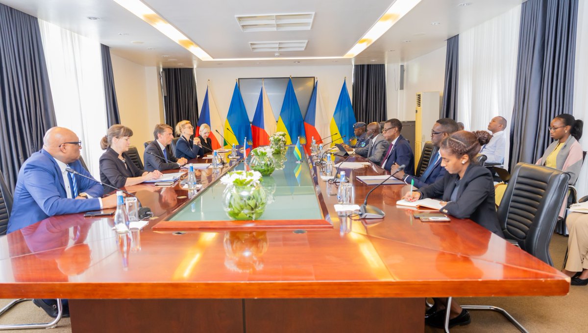 Ministry of Foreign Affairs & Int'l Cooperation (@rwandamfa) on Twitter photo Today, Minister of State <a href="/KabarebeJames/">James Kabarebe</a> held the first political consultations with <a href="/kozakj/">JiĆĂ KozĂĄk</a>, Deputy Minister of Foreign Affairs of the Czech Republic.
Discussions reviewed ongoing cooperation in health, transport, cybersecurity, and space, and explored new avenues for Today, Minister of State <a href="/KabarebeJames/">James Kabarebe</a> held the first political consultations with <a href="/kozakj/">JiĆĂ KozĂĄk</a>, Deputy Minister of Foreign Affairs of the Czech Republic.
Discussions reviewed ongoing cooperation in health, transport, cybersecurity, and space, and explored new avenues for