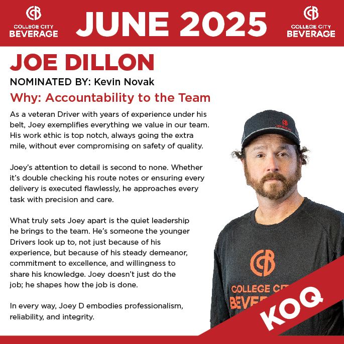 CollegeCityBEV's tweet image. DRUMROLL PLEASE! 🥁
Please join us in recognizing Joe Dillon for earning the title of King of the Quarter! 

Thank you, Joe, for all that you do — and for showing us what great leadership looks like! 👏

#KingOfTheQuarter #DriverExcellence #TeamRecognition #LeadByExample