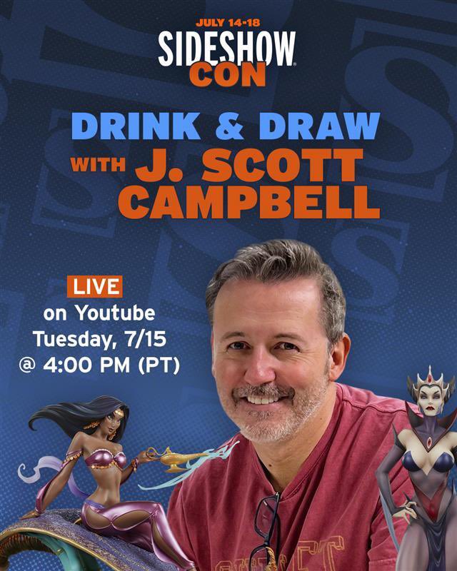 JScottCampbell's tweet image. 📺🍹✏️ A reminder that I will be appearing on @collectsideshow Con’s livestream Drink n’ Draw later this afternoon on YouTube from 4:00 - 6:00 pm PT. I’ll be drawing & chatting it up with moderator @KirkThatcher So stop by and have some fun with us!
youtube.com/live/QWACyw9GQ…