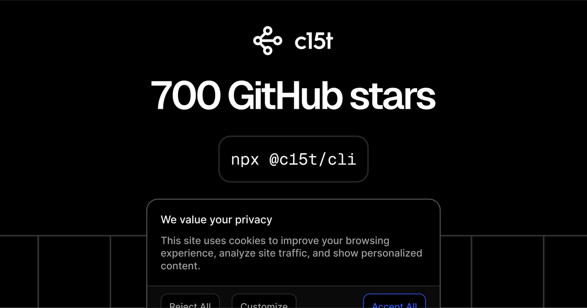 BurnedChris's tweet image. Two milestones today: 700 stars for c15t, and 300 hosted instances on @consentdotio.
Grateful for the momentum.