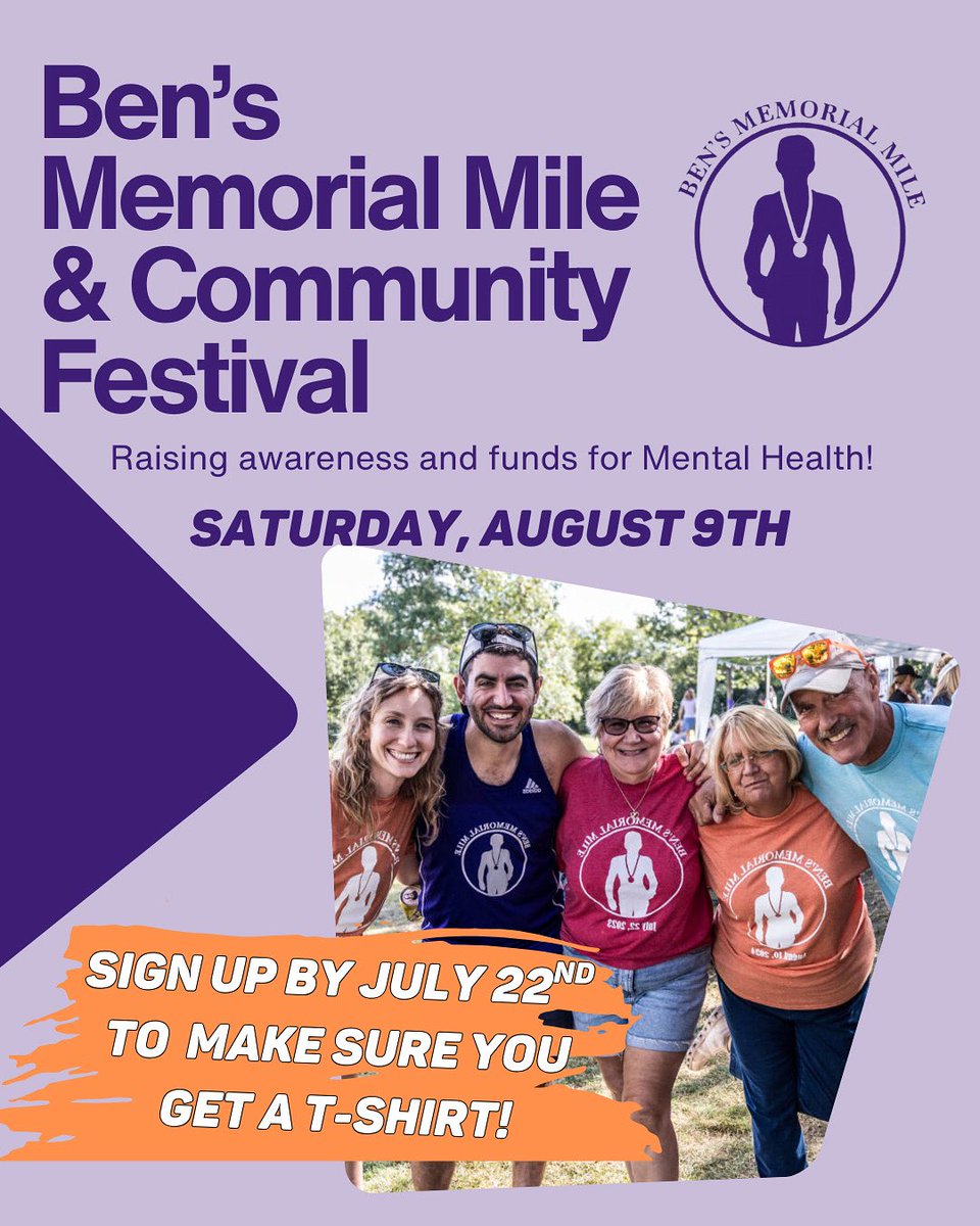 T-shirt deadline is one week away!  Visit BensMemorialMile.com to register today. #downersgrove #cararuns #runchicago #dupagecounty #namidupage #brainandbehaviorresearchfoundation #chamber630 #mentalhealthawareness #chicago