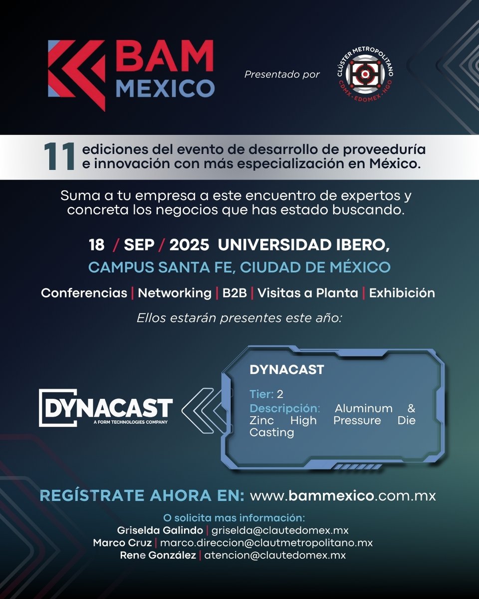 Conoce a las empresas que estarán en BAM México 2025 Participa y haz negocios con ellos.
 Conferencias, Networking, Exhibición, Visita a plantas.
📅  18 de septiembre
🗺️ U. Ibero Campus Santa Fe
Registrate y obtén beneficios especiales 
bammexico.com.mx

#bammexico2025