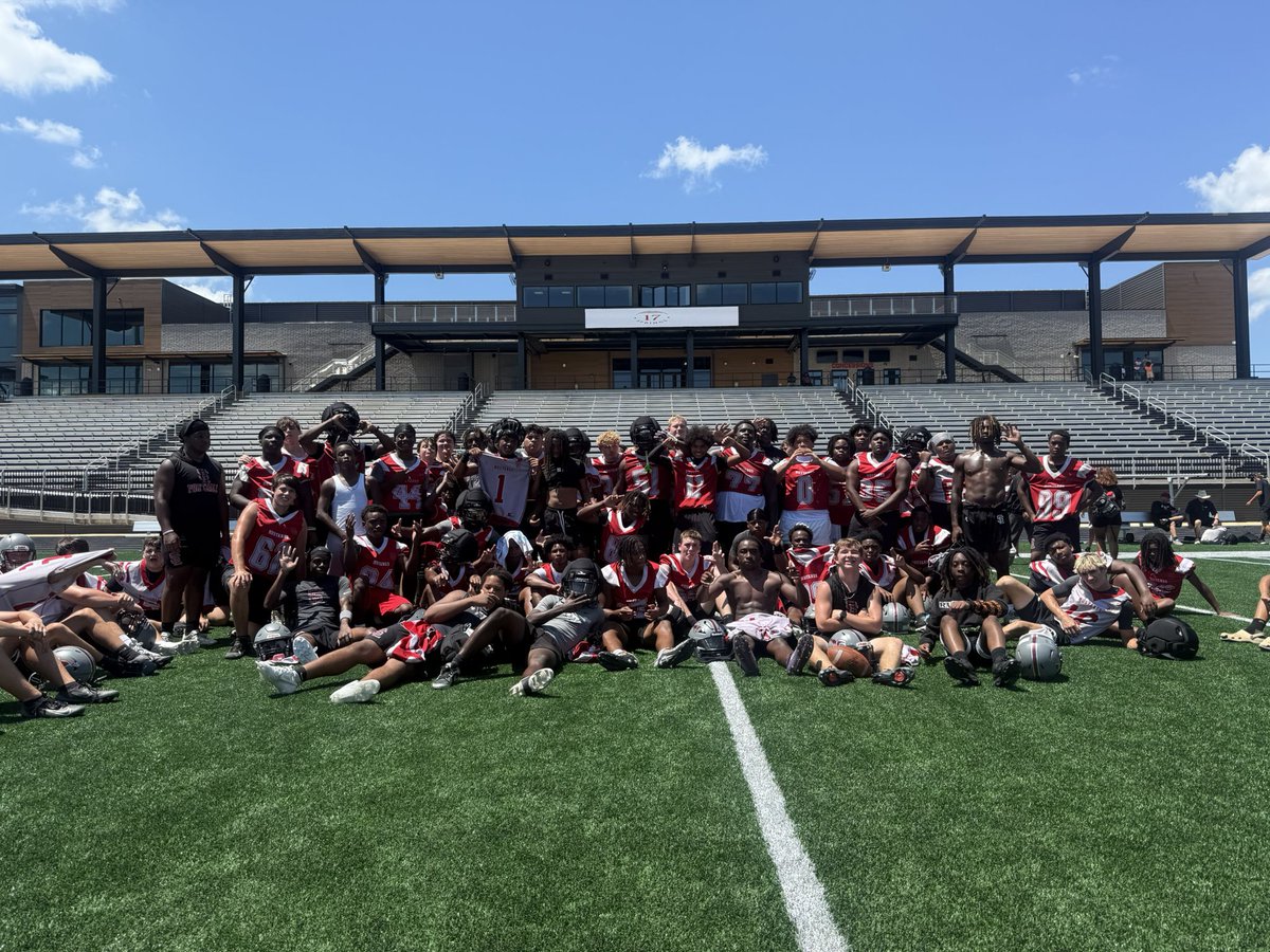 First OTA at the new house‼️Mustangs put in a great day of work‼️We appreciate Coach Austin’s Booker T Washington Eagles and Coach Caldwell’s Elmore County Panthers for joining us‼️#SummerHeat #STAMPEDE
