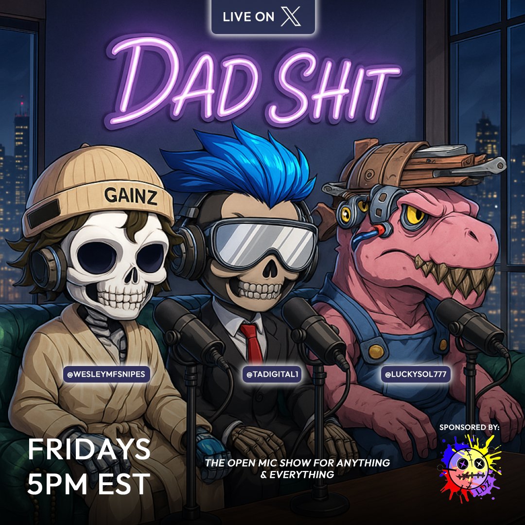 Wesley MF Snipes (@wesleymfsnipes) on Twitter photo Another week, another Dad Shit show. Set them reminders for this friday.
Sponsored by <a href="/LunardollzNft/">✨The LunarVerse ☄️</a>
x.com/i/spaces/1jMJg… Another week, another Dad Shit show. Set them reminders for this friday.
Sponsored by <a href="/LunardollzNft/">✨The LunarVerse ☄️</a>
x.com/i/spaces/1jMJg…