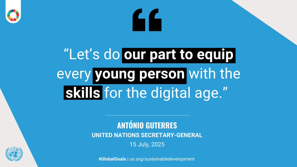 GlobalGoalsUN's tweet image. “Let’s do our part to equip every young person with the skills for the digital age.”
@UN Secretary-General @AntonioGuterres for World Youth Skills Day
un.org/en/observances…
