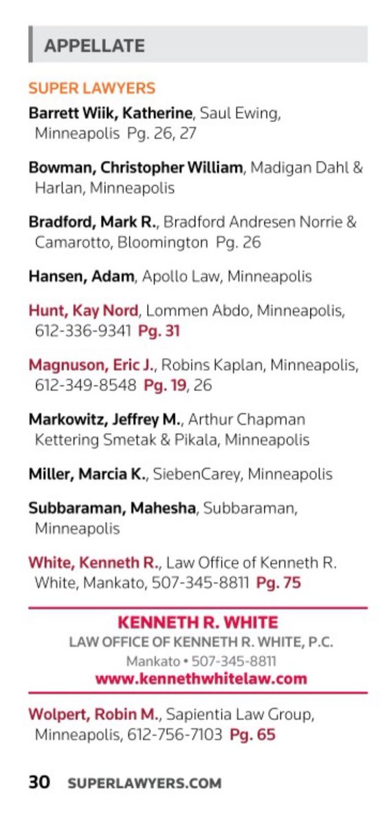 Privileged as always to be included among these excellent Minnesota appellate litigators. It’s a thankless job. These folks make it look easy—the very definition of a #superlawyer