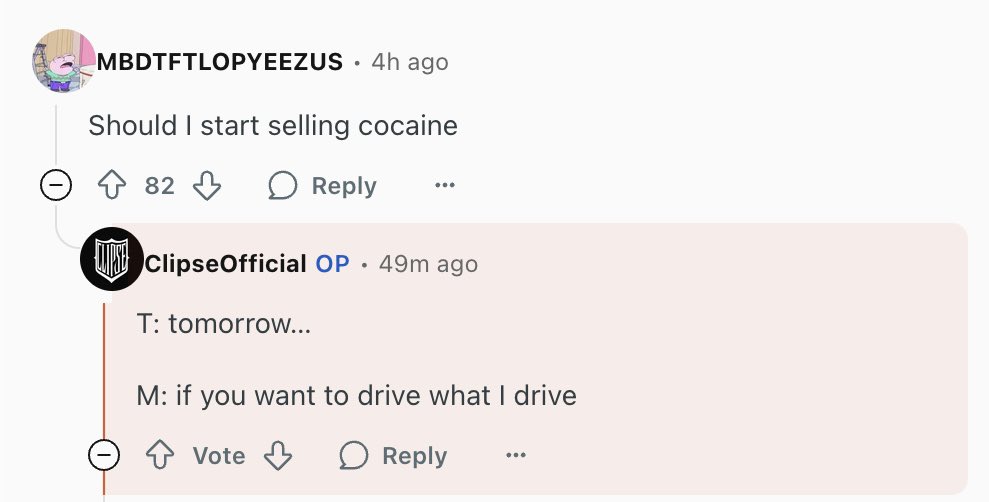 Clipse are currently doing an AMA on Reddit and the responses are CRAZY 😭😭