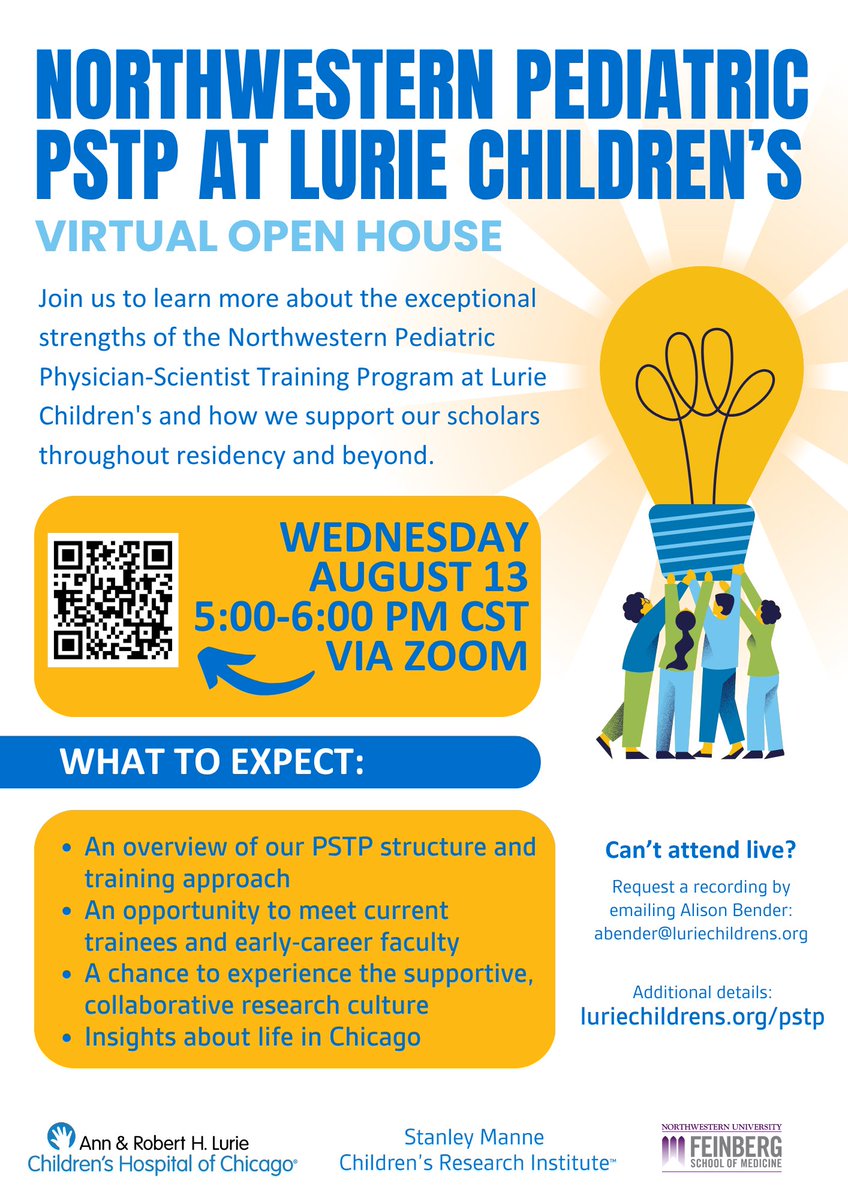 Stanley Manne Children's Research Institute (@manneresearch) on Twitter photo Join Northwestern University Pediatrics Physician-Scientist Training Program (PSTP) at <a href="/LurieChildren/">Lurie Children's</a>'s pre-application virtual open house. Meet our faculty, current PSTP scholars; discover how we support our scholars through residency training &beyond! research.luriechildrens.org/en/research-re… Join Northwestern University Pediatrics Physician-Scientist Training Program (PSTP) at <a href="/LurieChildren/">Lurie Children's</a>'s pre-application virtual open house. Meet our faculty, current PSTP scholars; discover how we support our scholars through residency training &beyond! research.luriechildrens.org/en/research-re…