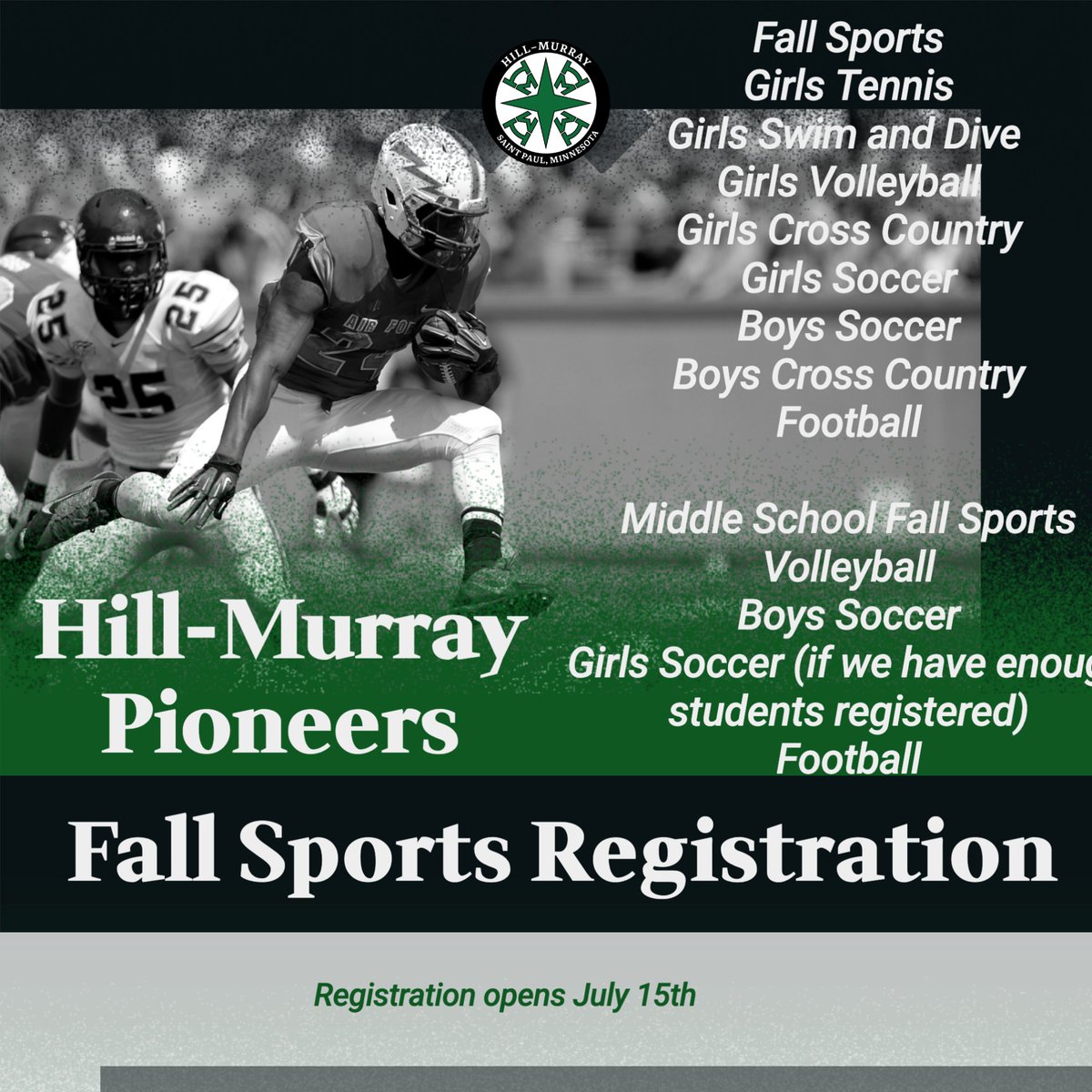 HMPioneers's tweet image. Fall Sports Registration is open! Click on the link in bio or visit the Hill-Murray website to register! Practice begins August 11th! #RollPios