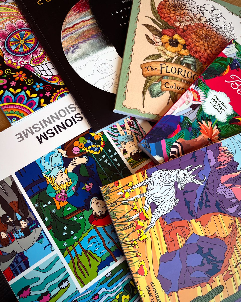 Previewing some of the new supplies going into the Humanities Lounge in Meiling hall. Hoping to lower the barrier of entry we’ll offer a wide variety of mediums and supplies. Not ready to start slinging oil paint on a large canvas? Try one of these adult coloring books. #medarts