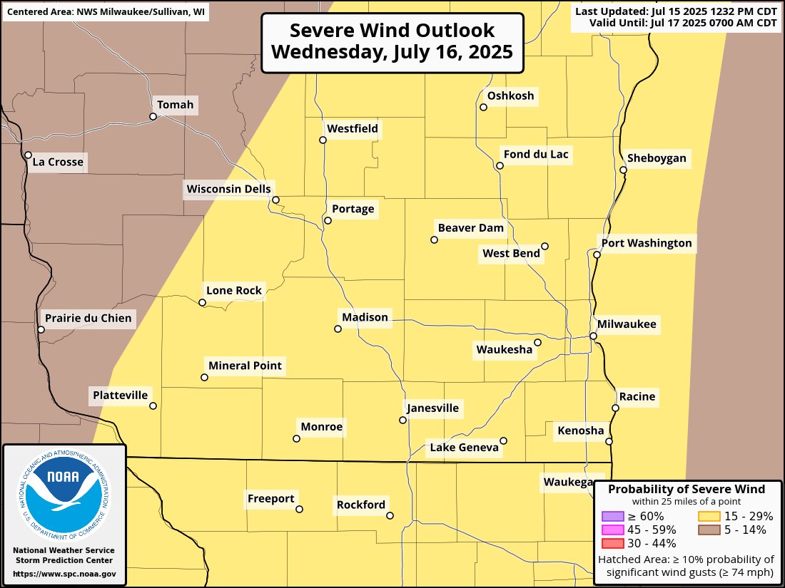 WaukeshaAlerts's tweet image. There is an elevated chance of severe weather tomorrow afternoon, all of Waukesha County is in a Level 2 of 5 severe risk. Instability will be moderate and upper level shear will also be moderate. Low level shear will be on the lower end which could cause storms to be somewhat…