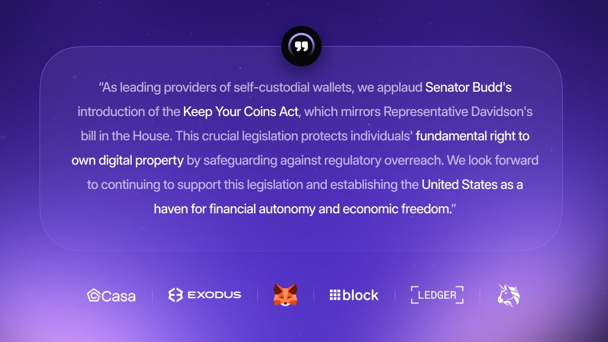 Exodus (@exodus) on Twitter photo self-custody is essential to financial freedom
thank you <a href="/SenTedBuddNC/">Senator Ted Budd</a> for pushing forward the Keep Your Coins Act self-custody is essential to financial freedom
thank you <a href="/SenTedBuddNC/">Senator Ted Budd</a> for pushing forward the Keep Your Coins Act
