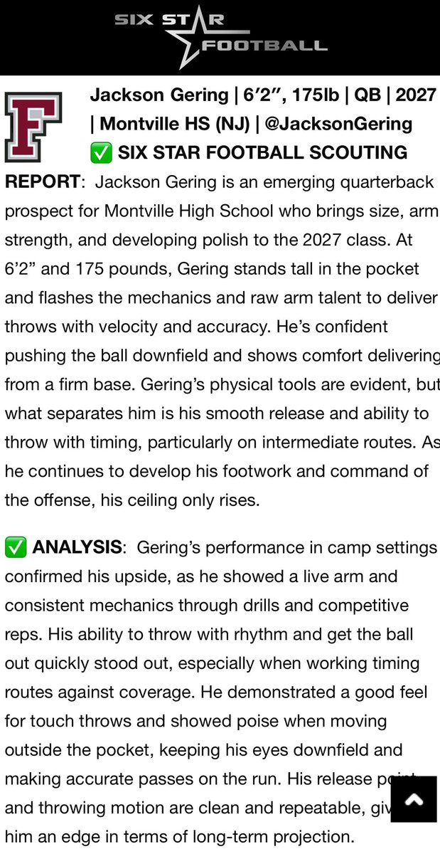 JacksonGering's tweet image. Thank you @sixstarfootball for the recognition of my hard work!! I had a great time competing @FORDHAMFOOTBALL camp! Can’t wait to get back on campus! @Coach_Conlin @ArtAsselta @JoeMento @MustangsFBall @BrendanScoutsNJ @Mad_Qb