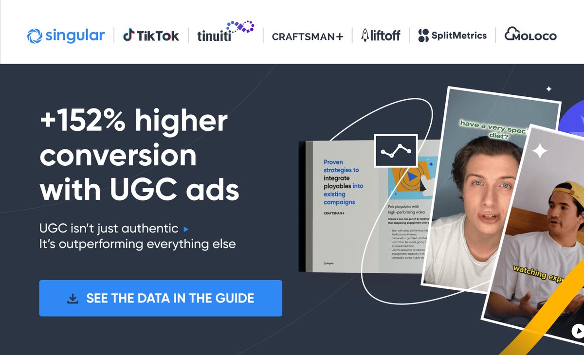 liftoffmobile's tweet image. How are top consumer apps using UGC to scale in 2025?
We partnered with @TweetSingular on the Winning with Creative Guide. See how UGC is driving a 152% lift in conversions for non-gaming apps, plus tips to scale creative that performs.
📥 Download: hubs.li/Q03thBQw0