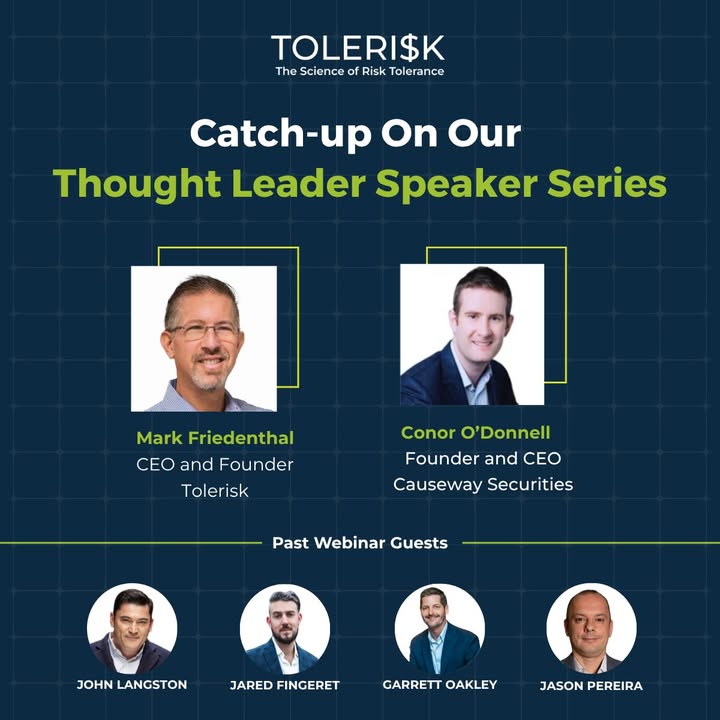 Looking for actionable insights from top industry voices?
Our webinar playlist is packed with practical ideas, expert tips, and strategies to help you stay ahead.

Catch up here: tolerisk.com/webinars/ 

#ThoughtLeadership #Webinars #FinancialAdvisors #Tolerisk