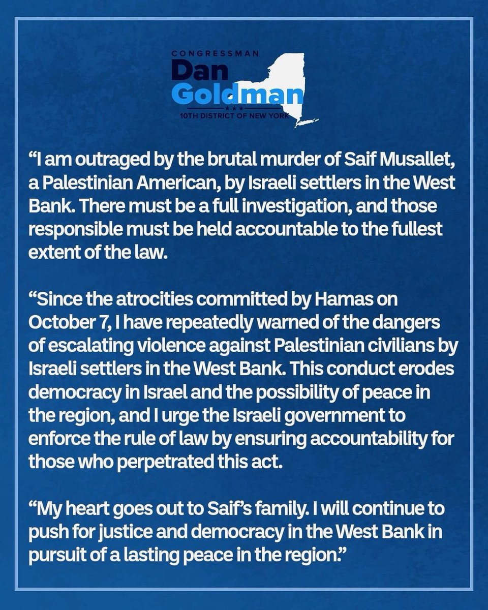 RepDanGoldman's tweet image. My statement on the murder of Saif Musallet by Israeli settlers in the West Bank: