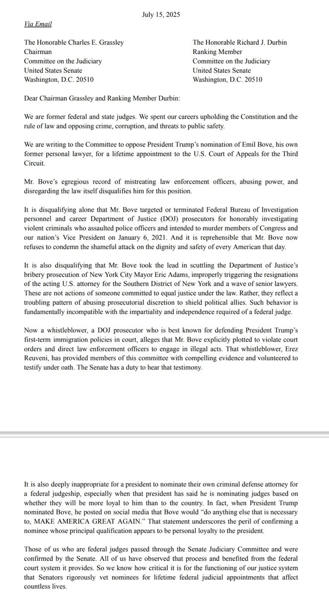 alanigolanski's tweet image. Jurists object to the lifetime appointment of Emil Bove to the US Court of Appeals for the Third Circuit.