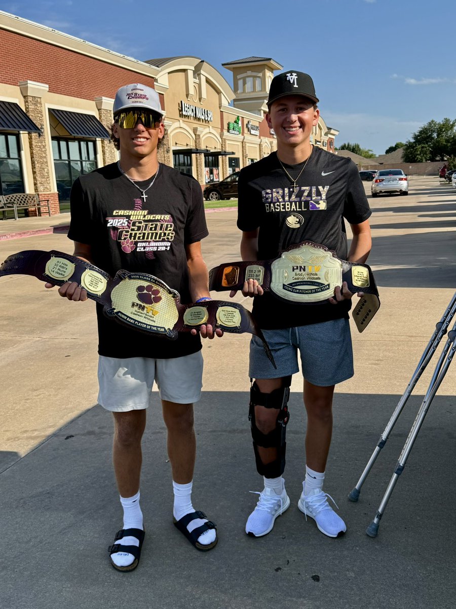 PrepNation_TV's tweet image. #OKPrepStory: Class 2A-1 State Champion
Kellen Smith and Brody Nichols of Cashion
receive 2025 Class 2A Humm Babe Player
and Young Gun Pitcher of the Year Awards
from #PNTV. Congratulations to HC Blake
Mounce, the Smith and Nichols Families:
and to Wildcat Nation! #PNTVElite