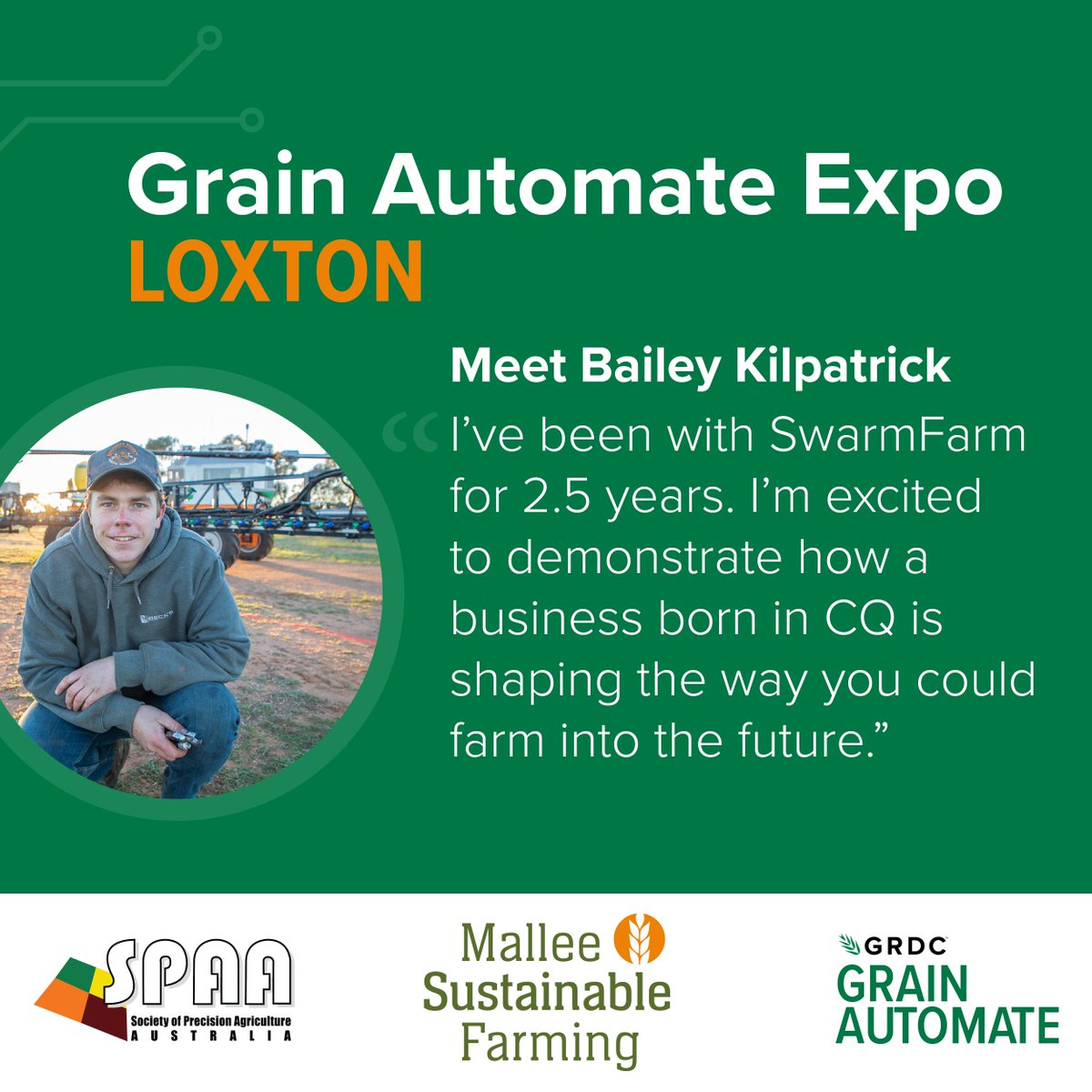 🌾Are you coming to Grain Automate? Want to know more about SwarmBots?🤳🚜
Bailey from <a href="/SwarmFarm/">SwarmFarm Robotics</a> will be in Loxton to give you the lowdown on SwarmBots and how to get started with autonomy on your own farm.
📍 Loxton | July 18 | 8:45am – 4pm
📲 Register: bit.ly/44mIXzO