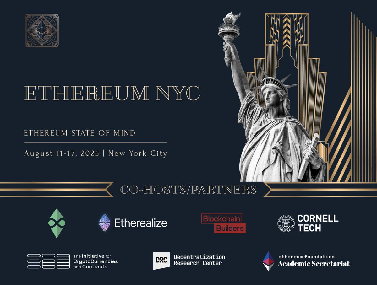 Ethereum NYC (@ethereum_nyc) on Twitter photo Join us as we bring <a href="/ethereum/">Ethereum</a> to New York City for an event week aligned with @ethglobal NYC
Brought to you by <a href="/Etherealize_io/">Etherealize</a> , <a href="/theBBFund/">Blockchain Builders Fund</a>, <a href="/ethecofund/">0xecosystem</a>, <a href="/initc3org/">IC3</a> , <a href="/TheDRC_/">Decentralization Research Center</a> & <a href="/ethereumfndn/">Ethereum Foundation</a> academic secretariat
Join us as a part of our core events or host your own!
Links ⬇️ Join us as we bring <a href="/ethereum/">Ethereum</a> to New York City for an event week aligned with @ethglobal NYC
Brought to you by <a href="/Etherealize_io/">Etherealize</a> , <a href="/theBBFund/">Blockchain Builders Fund</a>, <a href="/ethecofund/">0xecosystem</a>, <a href="/initc3org/">IC3</a> , <a href="/TheDRC_/">Decentralization Research Center</a> & <a href="/ethereumfndn/">Ethereum Foundation</a> academic secretariat
Join us as a part of our core events or host your own!
Links ⬇️