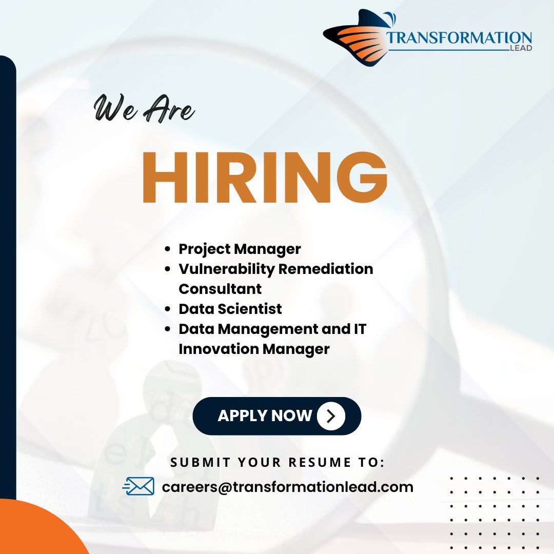 TransformingOrg's tweet photo. We are hiring multiple roles!
🌐 Explore open positions  and  apply now at: https://t.co/zVdN0zIx67

#NowHiring  #TechJobs #InnovationCareers #ITJobs #DataScienceJobs #TransformationLead #CareersThatMatter #cybersecurity #Projectmanager https://t.co/fiRB6Uvyid