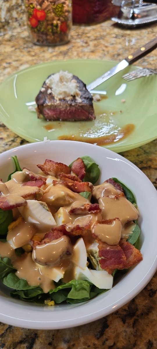NY Strip with goat cheese &amp; spinach salad. #twittersupperclub #keto