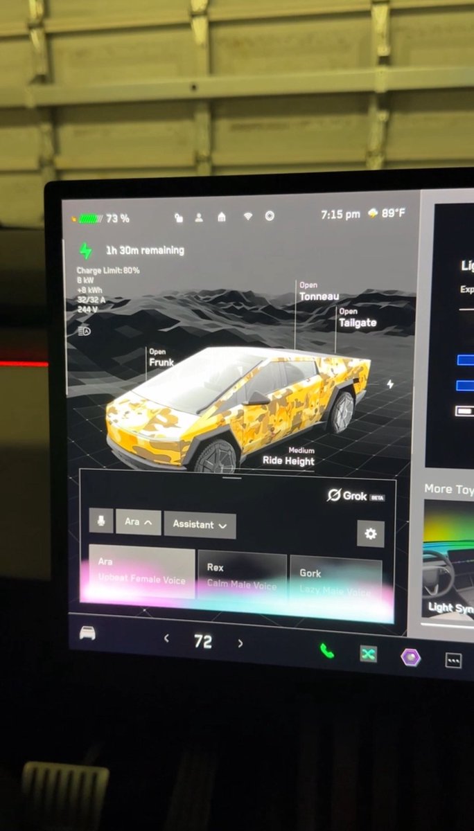 jackocon34's tweet image. Grok in the Cybertruck. My last fsd strikeout was using Grok on my phone so this is a win. Drives will become more productive.

Light show is a hit with the kids already.