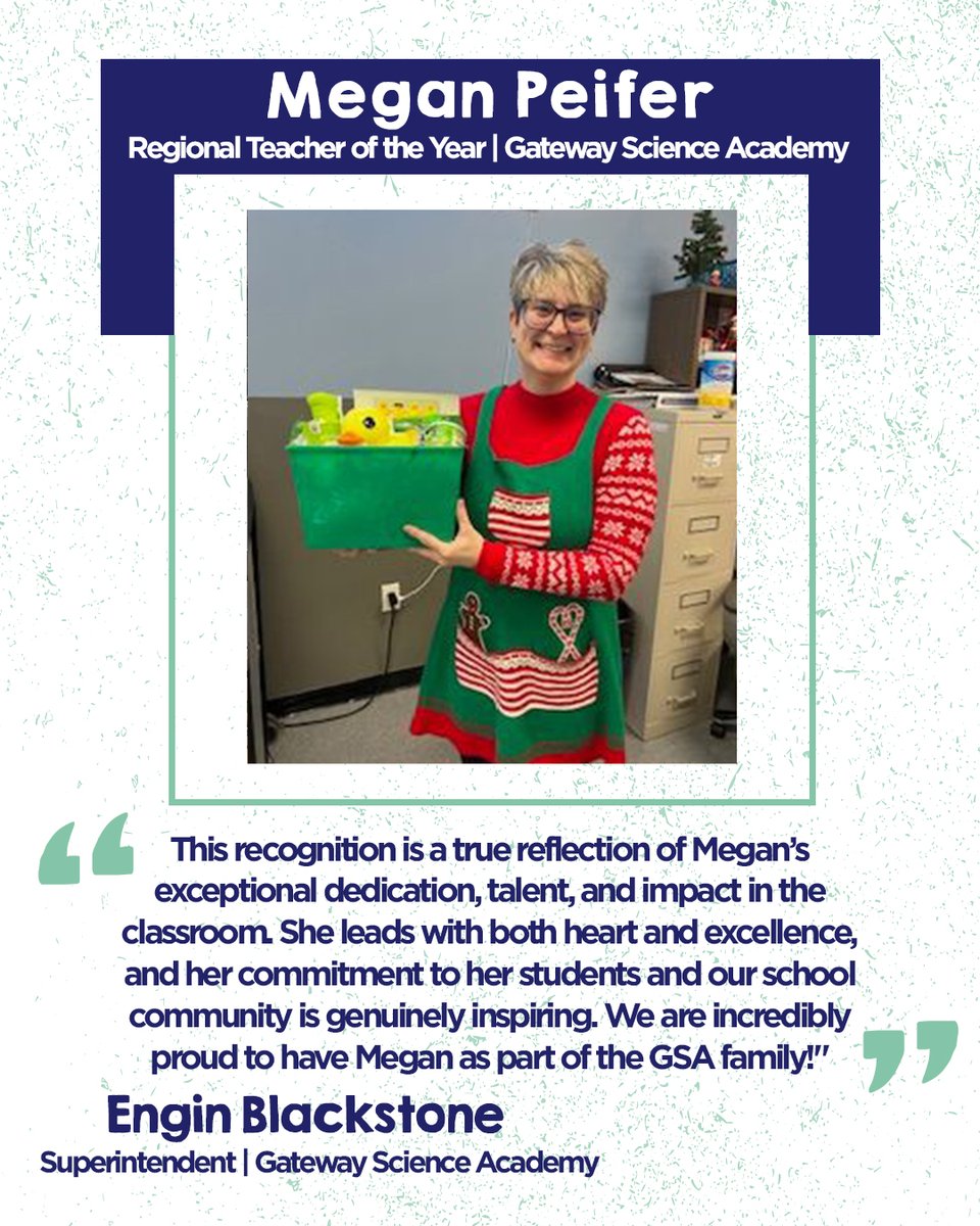 MOCharterSchool's tweet image. Congrats to Megan Peifer of @GatewaySciElem on being named a Regional Teacher of the Year by DESE! Her heart, dedication, and impact make her a true leader at GSA. 🥳
Read More: bit.ly/40nAkCC
#MOChartersWork #TeacherOfTheYear #CharterEducation