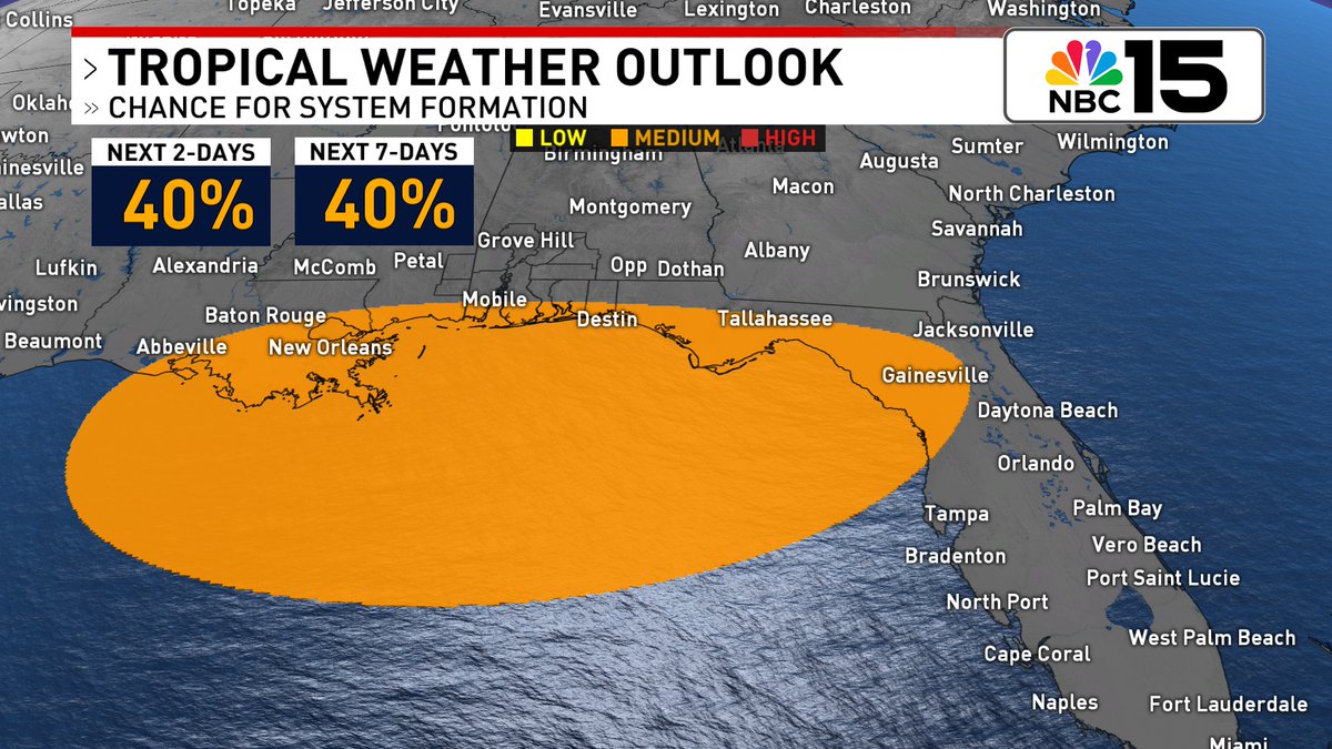 Kelly Foster (@kelly_wpmi) on Twitter photo NHC sticking with 40% development chance for the evening update. Watching to see how the disturbance moves across Florida. More details coming up tonight at 10PM on <a href="/mynbc15/">NBC 15 News</a>.
mynbc15.com/weather NHC sticking with 40% development chance for the evening update. Watching to see how the disturbance moves across Florida. More details coming up tonight at 10PM on <a href="/mynbc15/">NBC 15 News</a>.
mynbc15.com/weather