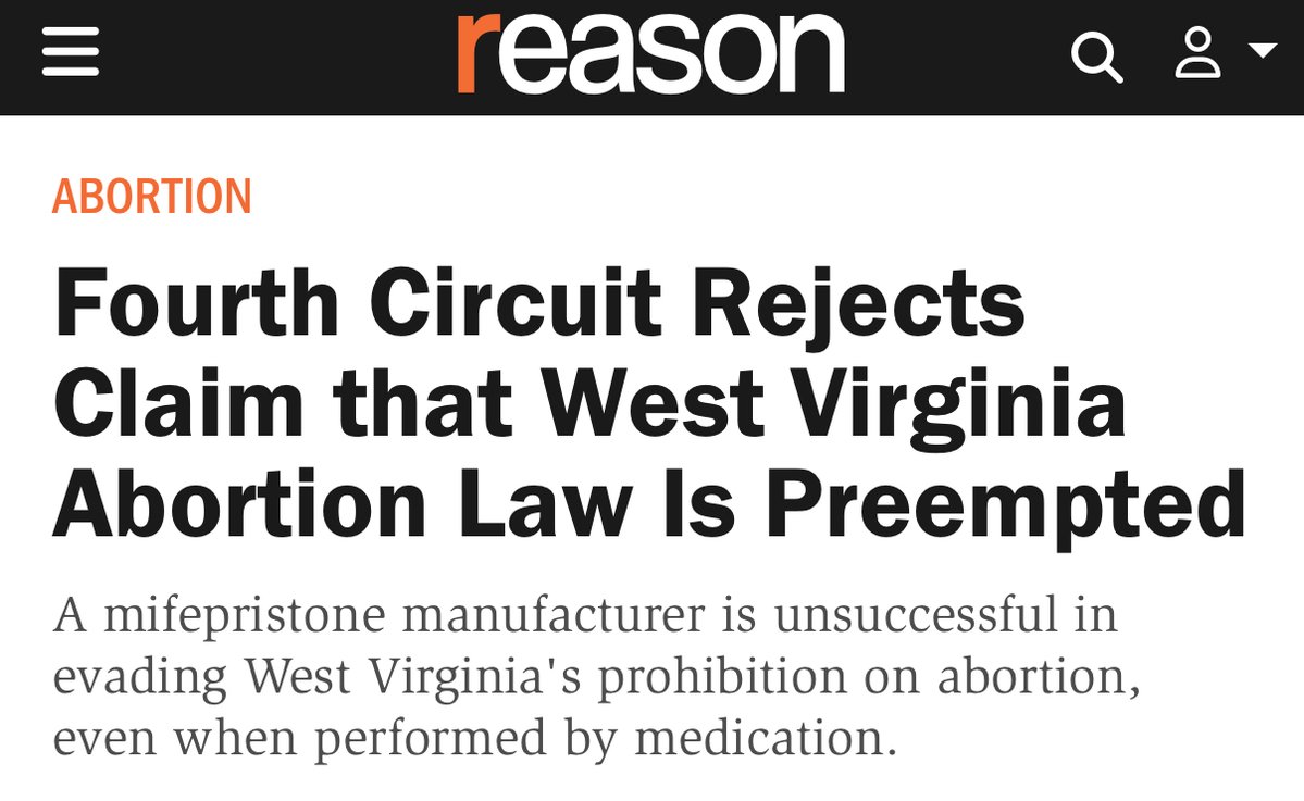 JCNSeverino's tweet image. Today, in GenBioPro v. Raynes, the divided panel for the U.S. Court of Appeals for the Fourth Circuit declined to overturn West Virginia’s Unborn Child Protection Act. Judge Wilkinson’s opinion points to the Dobbs decision:
“We take no position on the wisdom or folly of West…