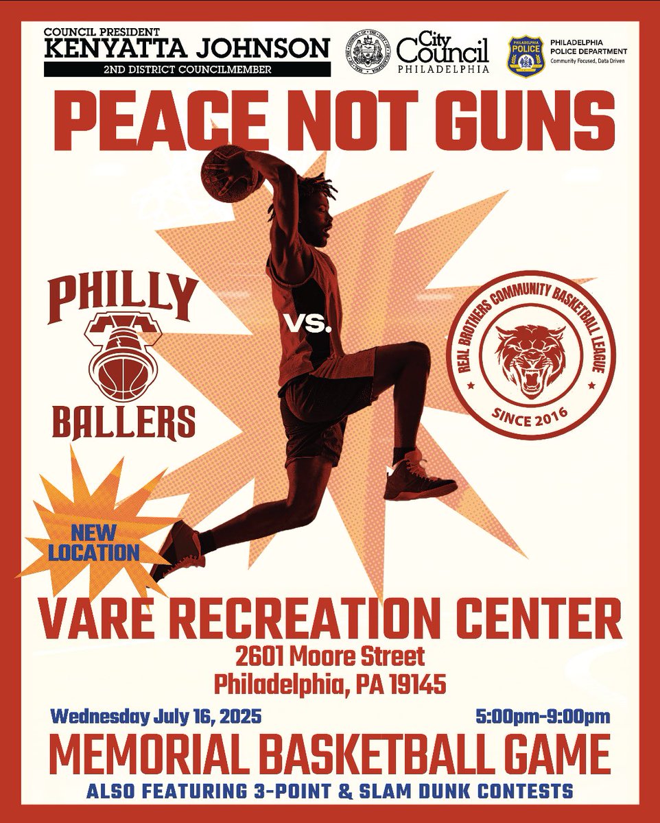 PPDMyeshaMassey's tweet image. ** New Location ** @PhillyPolice Basketball Team invites the community to lay down the guns and unite for “PEACE.” Together, we can make a difference, Philly! @PPDComPrtBureau @CouncilmemberKJ