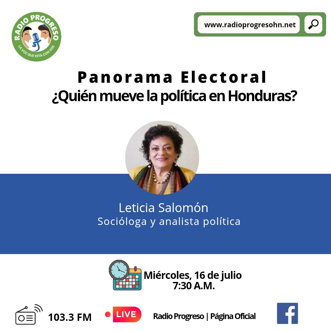 RadioProgresoHN's tweet image. #RadioProgreso| Mañana en Zona Informativa, entrevista de análisis con la socióloga y analista política Leticia Salomón.