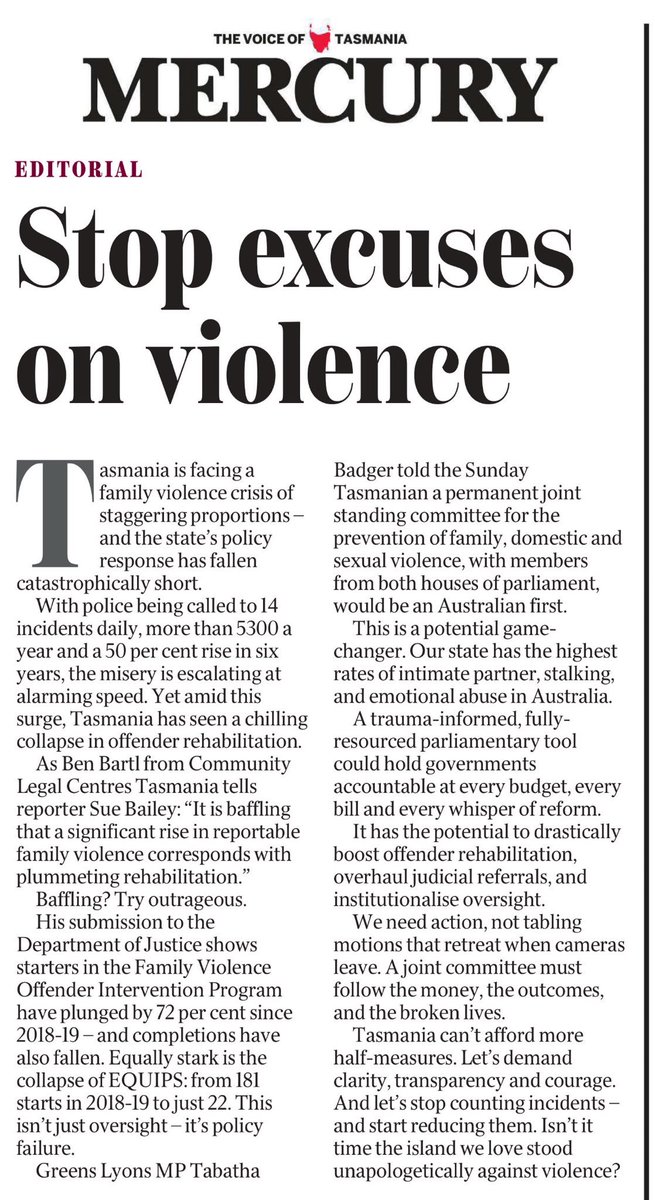 TabathaBadger's tweet image. Truely horrifying statistics. Indeed why we need to do things differently.
Support for our proposal to establish a Joint Standing Committee in the new parliament is overwhelming - so let’s get on with it, let’s see Tasmania step up on eliminating FD&S violence in our community