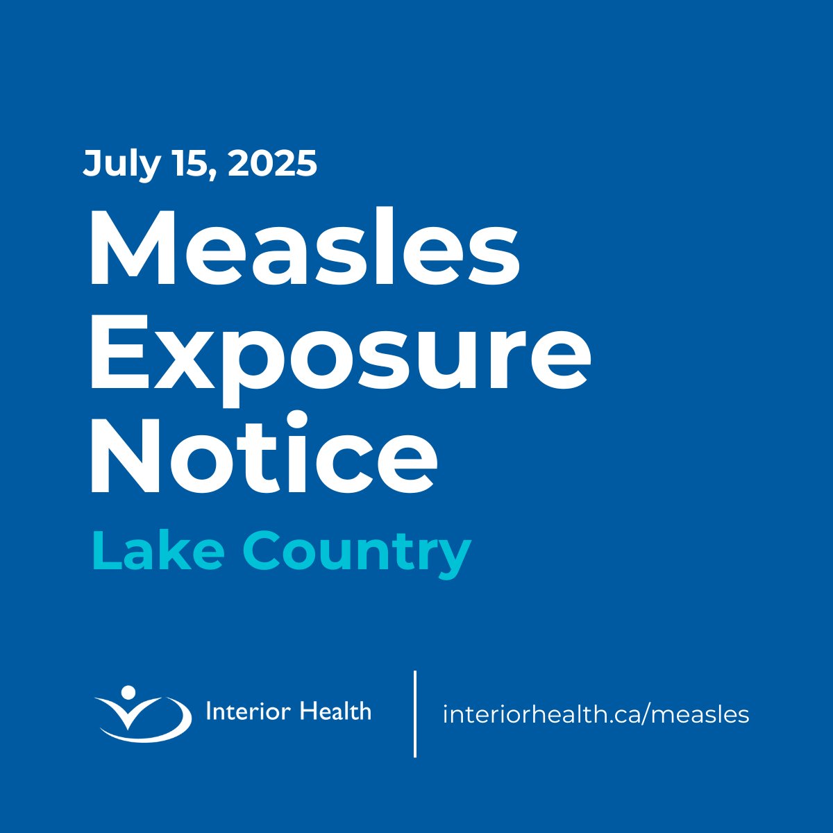 Interior_Health's tweet image. Potential public measles exposure at Chopped Leaf – Lake Country (9522 Main Street Unit 76). Dates: July 7, 9, 10 & 11, Times: 11 a.m. to 4 p.m. If you were at this location, monitor for symptoms. If you need to visit a health-care provider, call ahead. bccdc.ca/health-info/di…