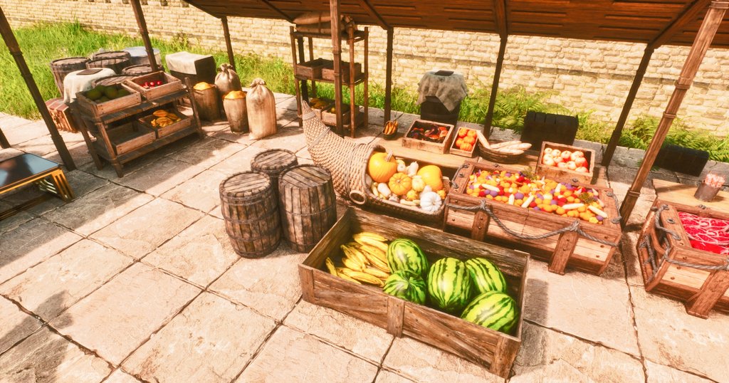 falco_luna's tweet image. 市場がパワーアップ🛒
肉、野菜、お酒、掘り出し物などなど
なお、この島の特産はバイソン肉とニンジンです🦬🥕
描写の負荷が軽減したうえで、導入していない人にもカスタムコスメが見えるようになるといいのに🥺
#ARKSurvivalAscended
#playARK