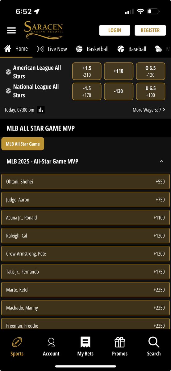 Wess_Moore's tweet image. The MLB All Star game is about to start. Get in on the fun on @BetSaracen. Great odds if you pick the MVP.