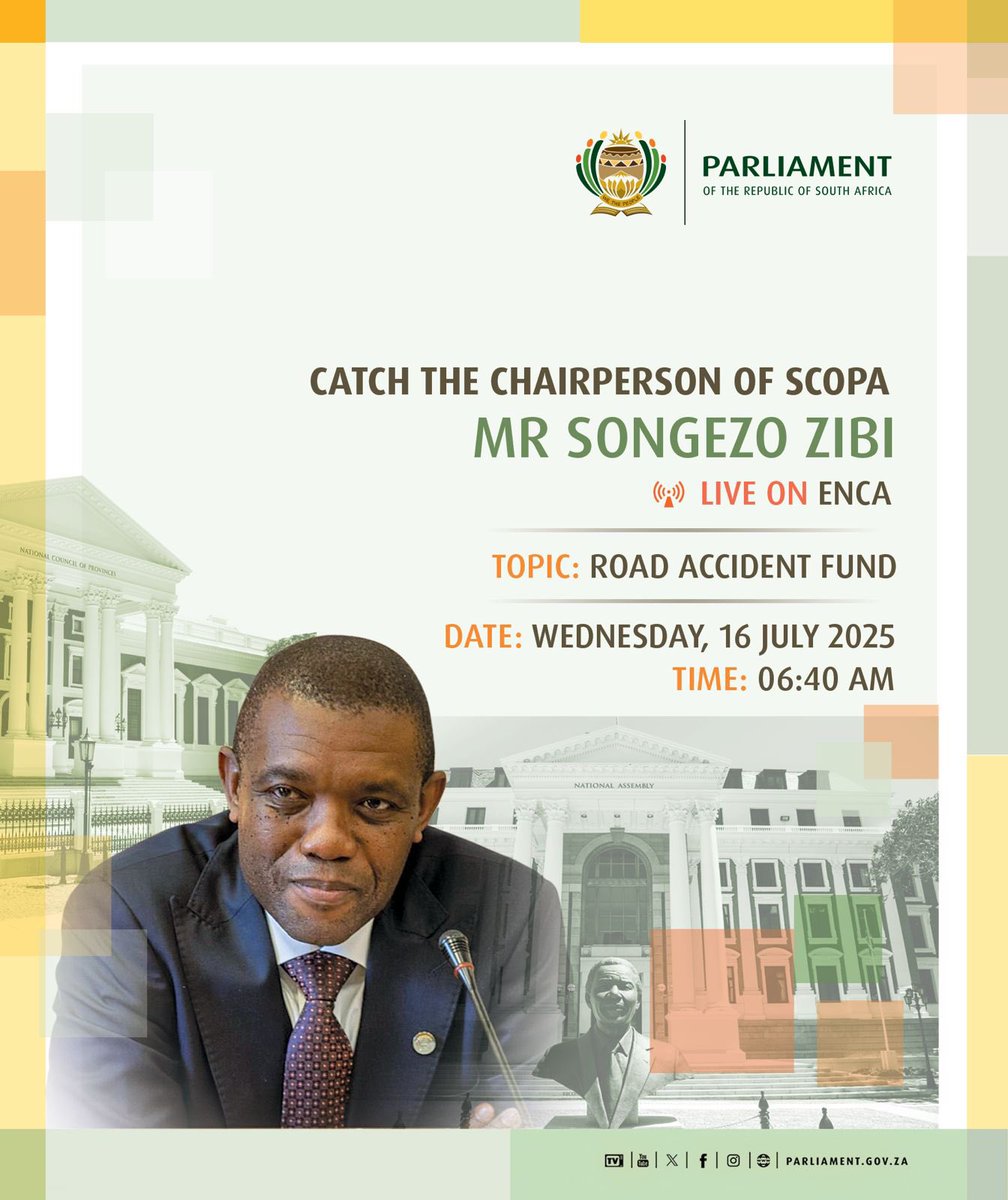 FinanceCluster's tweet image. The Chairperson of the Standing Committee on Public Accounts (#SCOPA), @SongezoZibi, will be live on @eNCA tomorrow morning at 06:40 to discuss the dissolution of the Road Accident Fund Board. #RAF