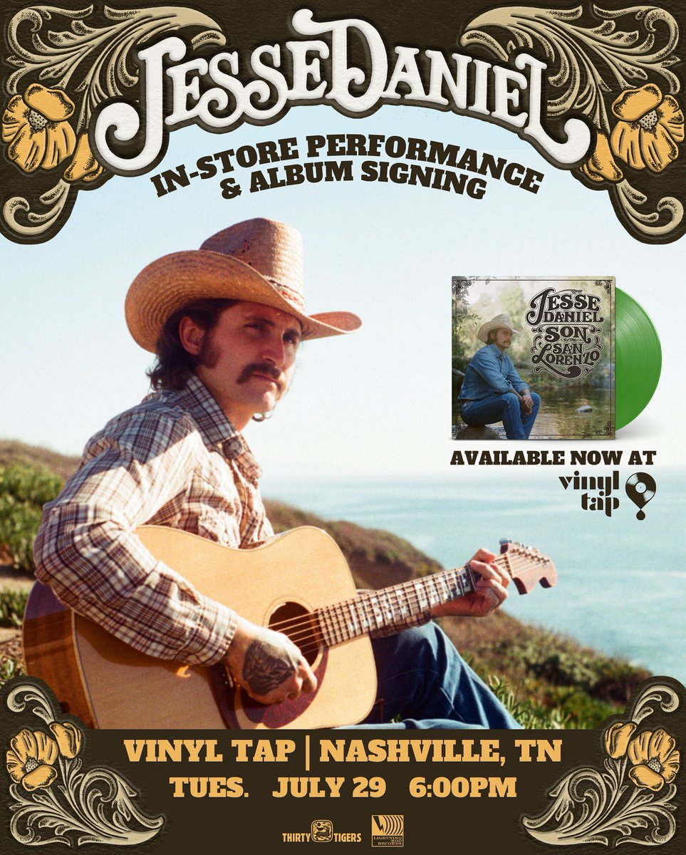 thejessedaniel's tweet image. I’m headed back to Music City for a special in store performance and record signing of my new album “Son of the San Lorenzo” on July 29th at Vinyl Tap. Looking forward to seeing you soon, Nashville!