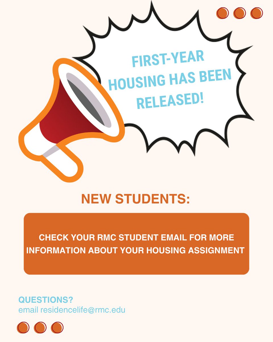 📣 It’s official: First-Year housing placements have been sent out! Check your RMC email to find out where you’ll be calling home for the upcoming year! 🏠💛
