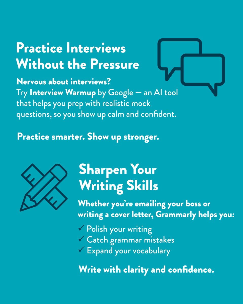 jobsearchninja's tweet image. AI is changing the game for job seekers &amp;amp; professionals — from resumes to interviews to productivity. 💼⚡️

Here are a few tools to help you work smarter, not harder.

👇 Which AI tool is your go-to?

#AIForWork #CareerTips #FutureOfWork #ProductivityHacks