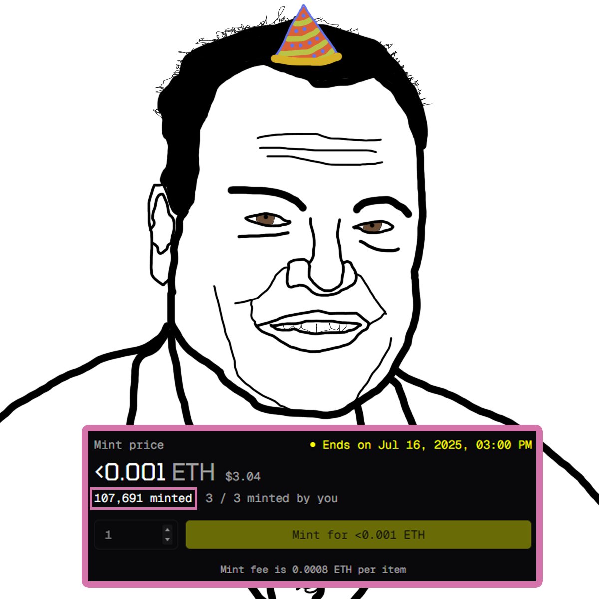 100,000 barries minted on megaeth testnet. never could have imagined such  barry distribution. thank you @rarible fun and huge thank you to everyone  who minted. mint will close tomorrow. then... finishing the